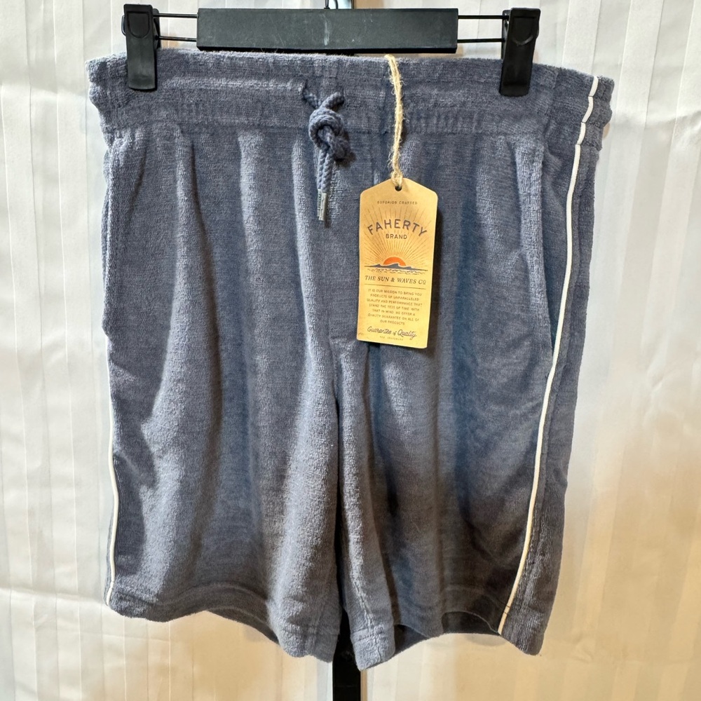 Faherty Gray Terry Athletic Shorts with White Side Stripe